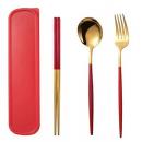 緋紅墨綠盒小奢金靜音便攜餐具組